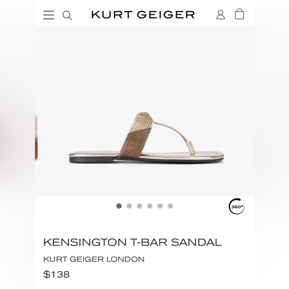 NEW! Kurt Geiger Kensington T-Bar Sandal Sz. 38.5